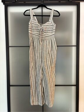 Abound Striped Tie-Front Jumpsuit in Neutral Stripe